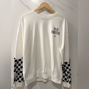 PLAYBOY Black and White Crewneck Sweater with Graphic Details NWOT